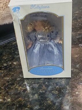 Porcelain Holiday Doll Ornament - Blue